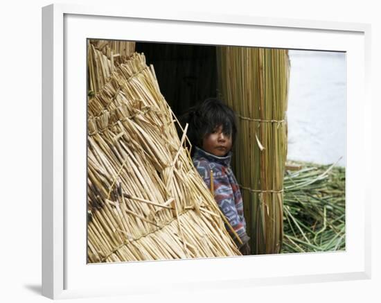 Little Boy, Uros Floating Reed Island, Lake Titicaca, Peru, South America-Jane Sweeney-Framed Photographic Print