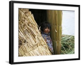 Little Boy, Uros Floating Reed Island, Lake Titicaca, Peru, South America-Jane Sweeney-Framed Photographic Print