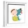 Little Boy with a Dog Hugging. Child Happiness with Friend Animal, Vector Illustration.-Popmarleo-Framed Art Print