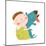 Little Boy with a Dog Hugging. Child Happiness with Friend Animal, Vector Illustration.-Popmarleo-Mounted Art Print