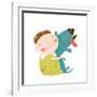 Little Boy with a Dog Hugging. Child Happiness with Friend Animal, Vector Illustration.-Popmarleo-Framed Art Print