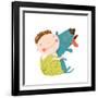 Little Boy with a Dog Hugging. Child Happiness with Friend Animal, Vector Illustration.-Popmarleo-Framed Art Print