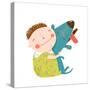Little Boy with a Dog Hugging. Child Happiness with Friend Animal, Vector Illustration.-Popmarleo-Stretched Canvas