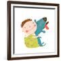 Little Boy with a Dog Hugging. Child Happiness with Friend Animal, Vector Illustration.-Popmarleo-Framed Art Print