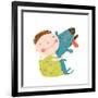 Little Boy with a Dog Hugging. Child Happiness with Friend Animal, Vector Illustration.-Popmarleo-Framed Art Print