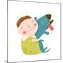 Little Boy with a Dog Hugging. Child Happiness with Friend Animal, Vector Illustration.-Popmarleo-Mounted Art Print