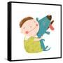 Little Boy with a Dog Hugging. Child Happiness with Friend Animal, Vector Illustration.-Popmarleo-Framed Stretched Canvas