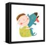 Little Boy with a Dog Hugging. Child Happiness with Friend Animal, Vector Illustration.-Popmarleo-Framed Stretched Canvas