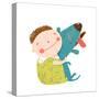 Little Boy with a Dog Hugging. Child Happiness with Friend Animal, Vector Illustration.-Popmarleo-Stretched Canvas