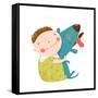 Little Boy with a Dog Hugging. Child Happiness with Friend Animal, Vector Illustration.-Popmarleo-Framed Stretched Canvas