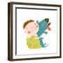 Little Boy with a Dog Hugging. Child Happiness with Friend Animal, Vector Illustration.-Popmarleo-Framed Art Print