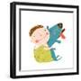 Little Boy with a Dog Hugging. Child Happiness with Friend Animal, Vector Illustration.-Popmarleo-Framed Art Print