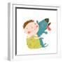 Little Boy with a Dog Hugging. Child Happiness with Friend Animal, Vector Illustration.-Popmarleo-Framed Art Print