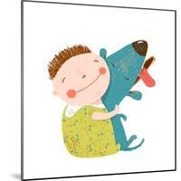 Little Boy with a Dog Hugging. Child Happiness with Friend Animal, Vector Illustration.-Popmarleo-Mounted Art Print
