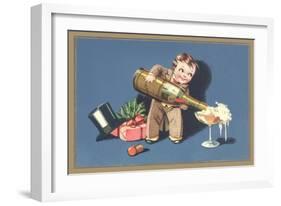 Little Boy with Big Champagne Bottle-null-Framed Art Print