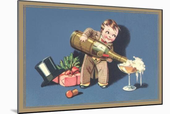 Little Boy with Big Champagne Bottle-null-Mounted Art Print