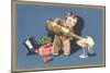 Little Boy with Big Champagne Bottle-null-Mounted Art Print