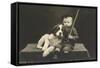 Little boy with dog (b/w photo)-German Photographer-Framed Stretched Canvas