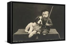 Little boy with dog (b/w photo)-German Photographer-Framed Stretched Canvas