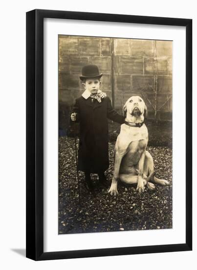 Little Boy with Large Bulldog in a Garden, France-null-Framed Photographic Print