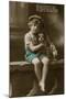 Little Boy with Spaniel on a Birthday Postcard-null-Mounted Photographic Print