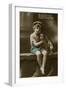 Little Boy with Spaniel on a Birthday Postcard-null-Framed Photographic Print