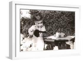 Little Boy with Toy Machine Gun and Cake-null-Framed Art Print