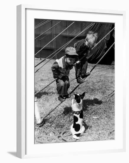 Little Boys Outside Circus Tent Playing with a Dog-Nina Leen-Framed Photographic Print