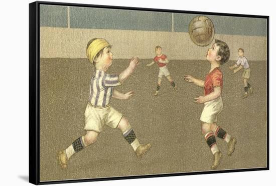 Little Boys Playing Soccer-null-Framed Stretched Canvas