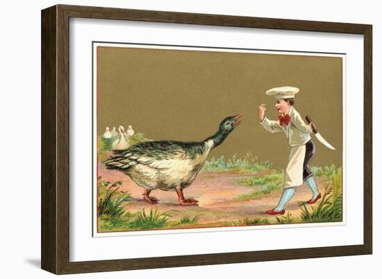 Little Chef Luring Goose-null-Framed Art Print