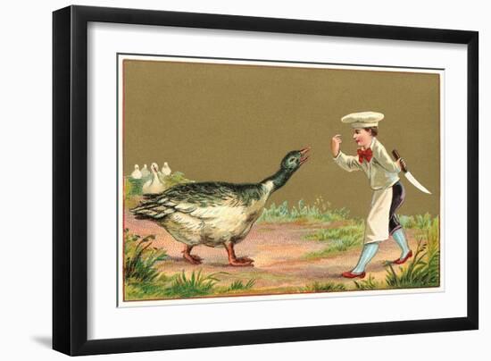 Little Chef Luring Goose-null-Framed Art Print