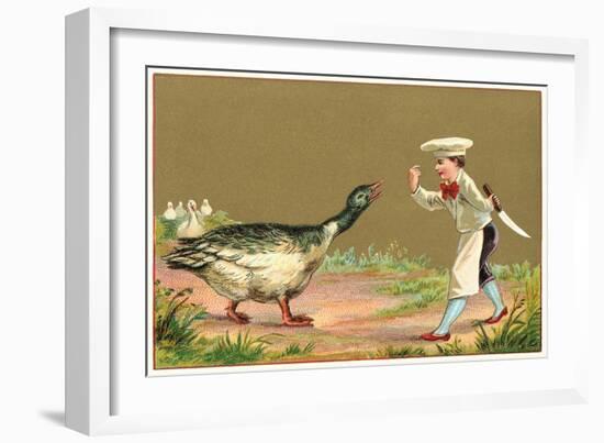 Little Chef Luring Goose-null-Framed Art Print