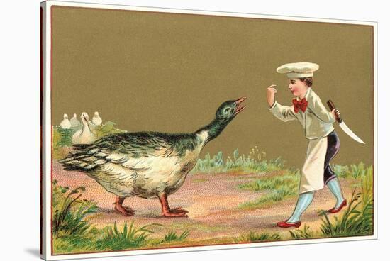 Little Chef Luring Goose-null-Stretched Canvas