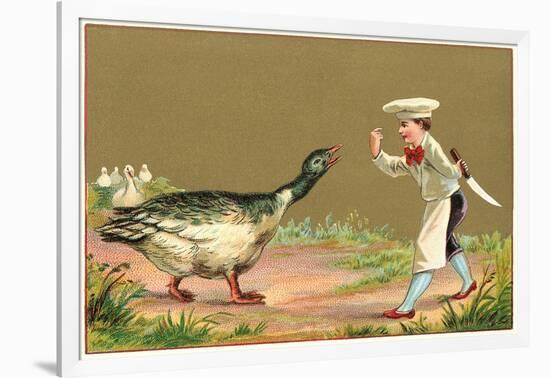 Little Chef Luring Goose-null-Framed Art Print