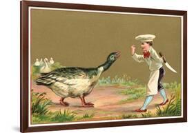 Little Chef Luring Goose-null-Framed Art Print