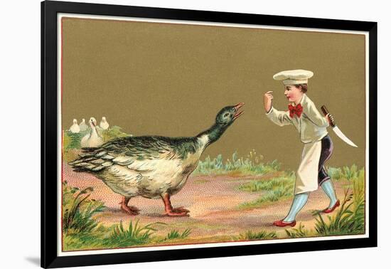 Little Chef Luring Goose-null-Framed Art Print