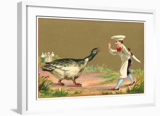 Little Chef Luring Goose-null-Framed Art Print