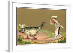 Little Chef Luring Goose-null-Framed Art Print