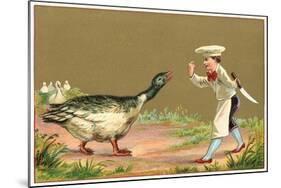 Little Chef Luring Goose-null-Mounted Art Print