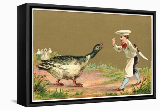 Little Chef Luring Goose-null-Framed Stretched Canvas