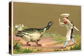 Little Chef Luring Goose-null-Stretched Canvas