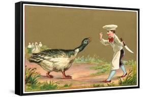 Little Chef Luring Goose-null-Framed Stretched Canvas