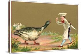 Little Chef Luring Goose-null-Stretched Canvas