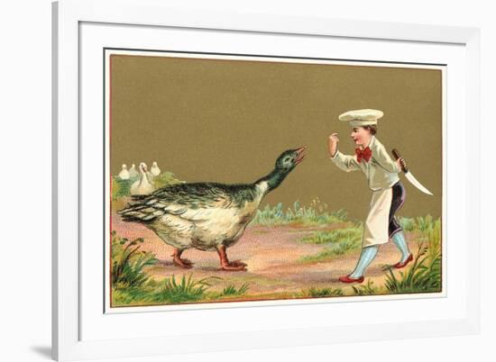 Little Chef Luring Goose-null-Framed Art Print