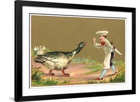 Little Chef Luring Goose-null-Framed Art Print