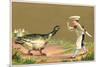 Little Chef Luring Goose-null-Mounted Art Print