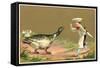 Little Chef Luring Goose-null-Framed Stretched Canvas