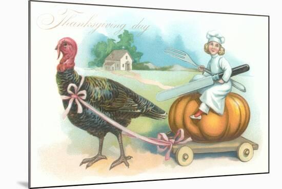 Little Chef Riding Turkey Carriage-null-Mounted Art Print