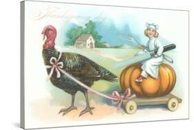 Little Chef Riding Turkey Carriage-null-Stretched Canvas