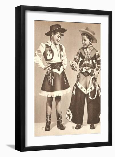 Little Cowboy and Cowgirl in Outfits-null-Framed Art Print